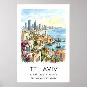 Tel Aviv Skyline Art Print - Harbour, Turquoise