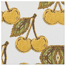 Tela Golden Metallic Cherries Geometric Pattern