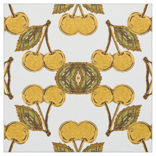 Tela Golden Metallic Cherries Geometric Pattern Fabric