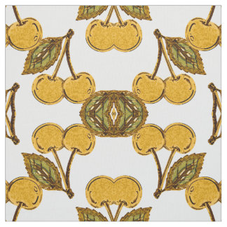 Tela Golden Metallic Cherries Geometric Pattern Fabric