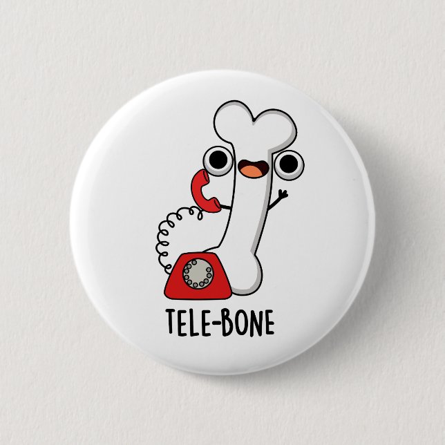 Tele-bone Funny Bone Telephone Pun  2 Inch Round Button (Front)