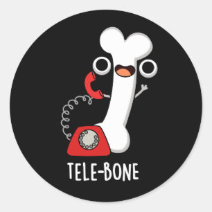 Tele-bone Funny Bone Telephone Pun Dark BG Classic Round Sticker