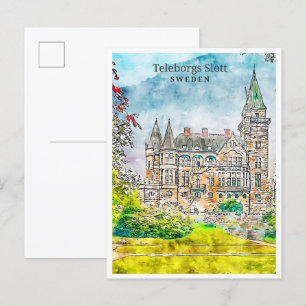 Teleborgs Slott Sweden vintage travel watercolor Postcard