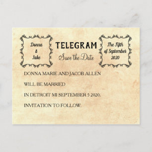 Telegram Save the Date Announcement Postcard