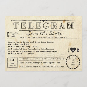 Telegram with Hearts Vintage Travel Save the Date