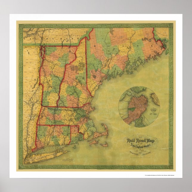 Telegraph Boston Railroad Map 1854 Poster (Front)