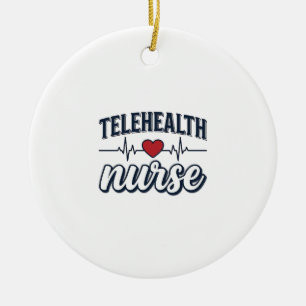 Telehealth Nurse Heartbeat Vintage Shirt Design_1 Ceramic Ornament
