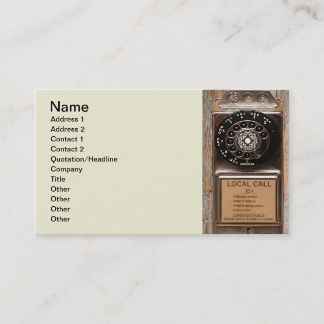 Telephone antique rotary pay phone rugged business card (Front)