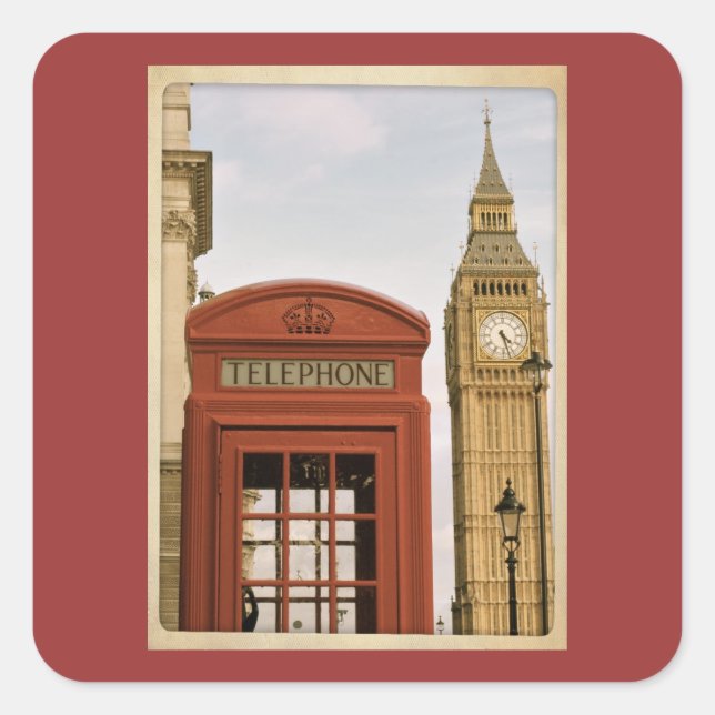 Telephone Box and Tower of Big Ben Square Sticker (Front)