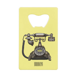 Telephone cartoon illustration credit card bottle opener