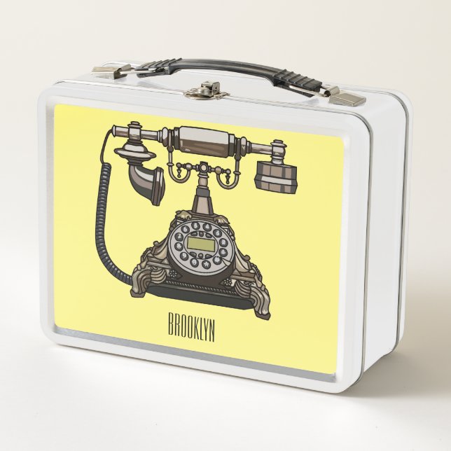 Telephone cartoon illustration metal lunch box (Front)