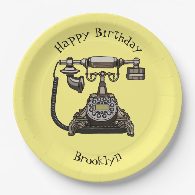 Telephone cartoon illustration paper plate (Front)
