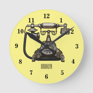 Telephone cartoon illustration round clock