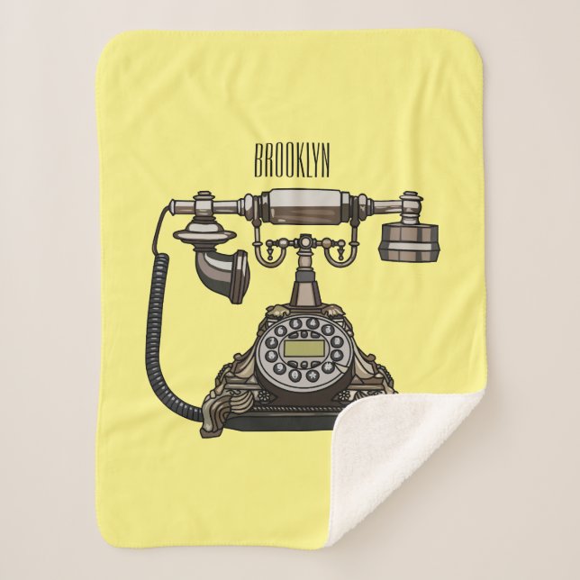 Telephone cartoon illustration sherpa blanket (Front)