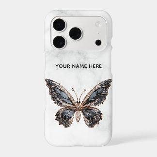 Téléphone en marbre blanc papillon diamant noir de