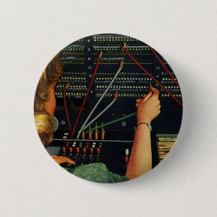 Telephone Switchboard Operator, Vintage Business 2 Inch Round Button