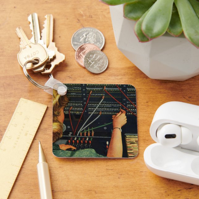 Telephone Switchboard Operator, Vintage Business Keychain (Desk)