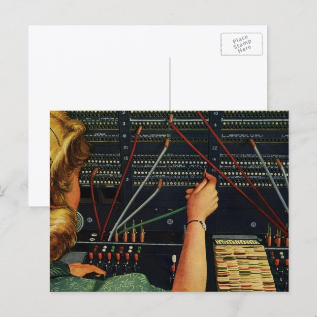 Telephone Switchboard Operator, Vintage Business Postcard (Front/Back)