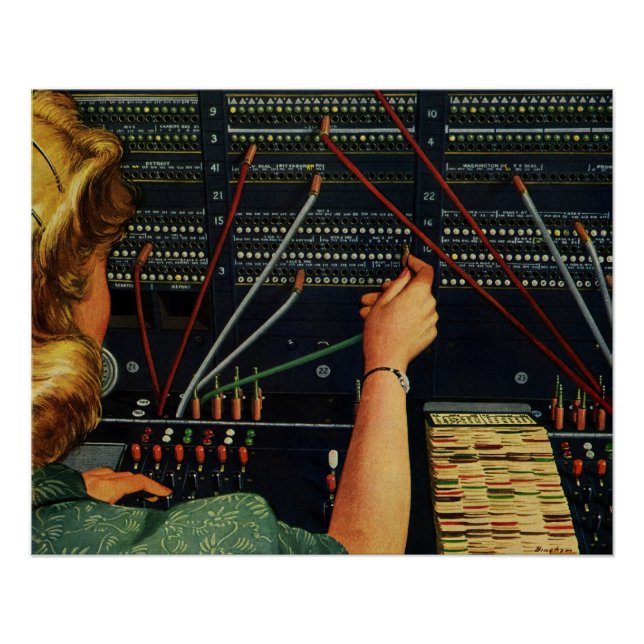 Telephone Switchboard Operator, Vintage Business Poster (Front)