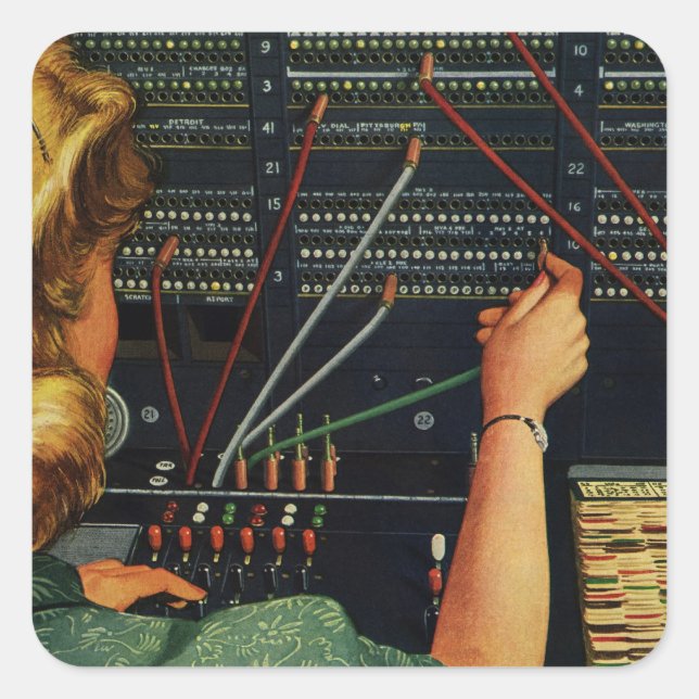Telephone Switchboard Operator, Vintage Business Square Sticker (Front)