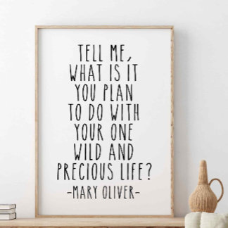 Tell Me What Is It You Plan, Mary Oliver Quote Poster