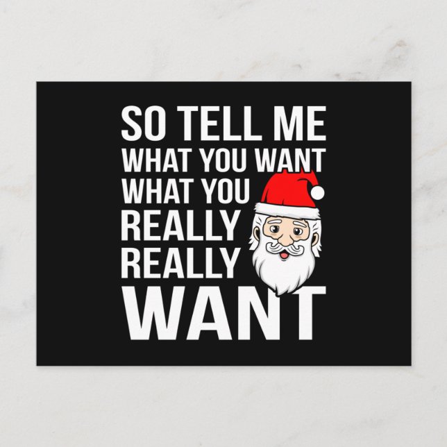 Tell Me What You Want Merry Christmas Santa Gnomes Postcard (Front)
