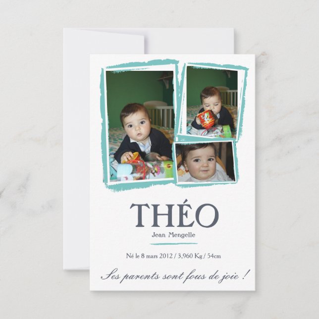 Tell of birth Boy - Fusain Announcement (Front)