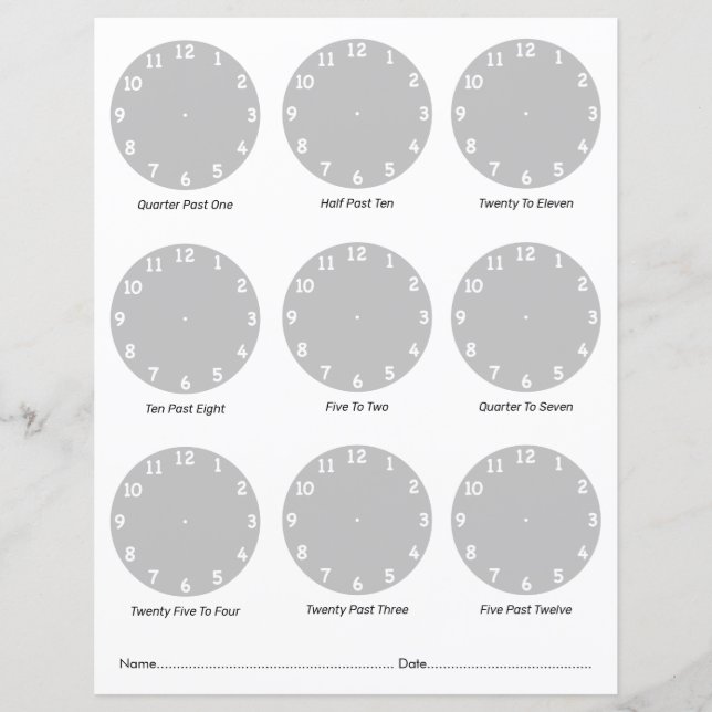 Tell the Time Work Sheets (Front)