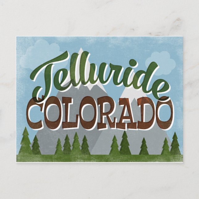 Telluride Colorado Fun Retro Snowy Mountains Postcard (Front)