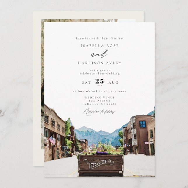 TELLURIDE Colorado Mountain Ski Travel Wedding Invitation (Front/Back)