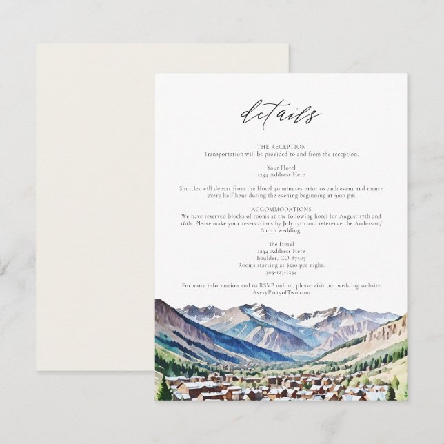 TELLURIDE COLORADO Mountain Travel Details Card (Front/Back)