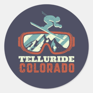 Telluride Colorado Retro Skiing Snowboarding Classic Round Sticker