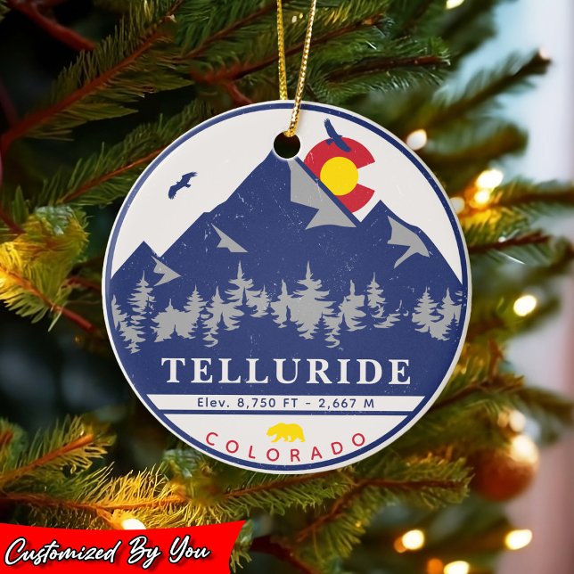 Telluride Colorado Retro Sunset Ski Souvenirs Ceramic Ornament (Creator Uploaded)