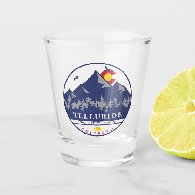 Telluride Colorado Retro Sunset Ski Souvenirs Shot Glass (Front)
