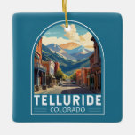 Telluride Colorado Travel Art Vintage Ceramic Ornament<br><div class="desc">Telluride retro vector travel design in an emblem style. Telluride,  a former Victorian mining town in Colorado’s Rocky Mountains,  is set in a box canyon amid forested peaks at the base of a popular ski-and-golf resort.</div>