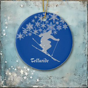 Telluride Snowflake Skier Personalized Ceramic Ornament