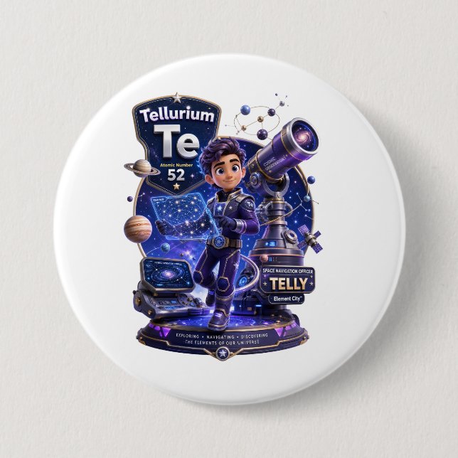 Tellurium character from the ATOMIVRA™  3 Inch Round Button (Front)