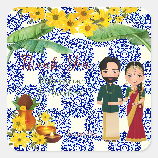 Telugu Tamil South Indian wedding  Square Sticker (Front)