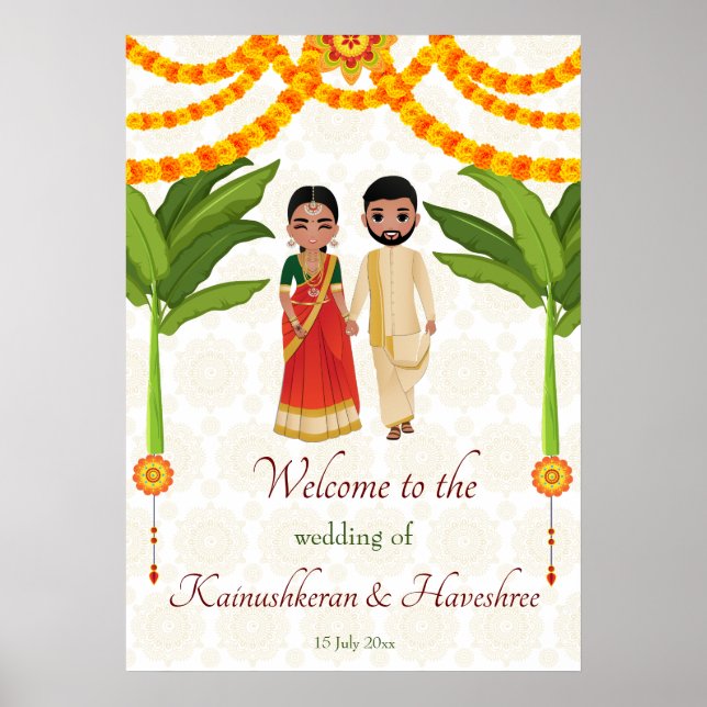 Telugu Tamil wedding marigolds banana tree welcome Poster (Front)