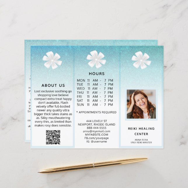 TEM 2Photo QR Trifold Brochure Abstract Menu Price (Front/Back In Situ)