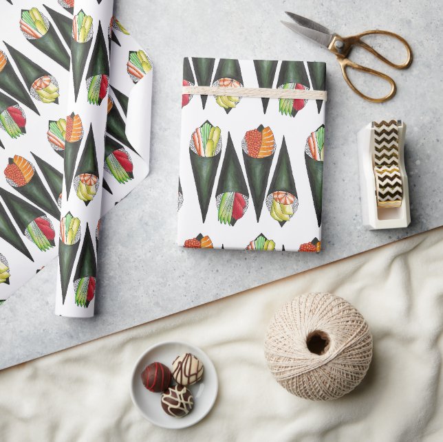 Temaki Sushi Hand Roll Rolls Japanese Food Cuisine Wrapping Paper (Crafts)