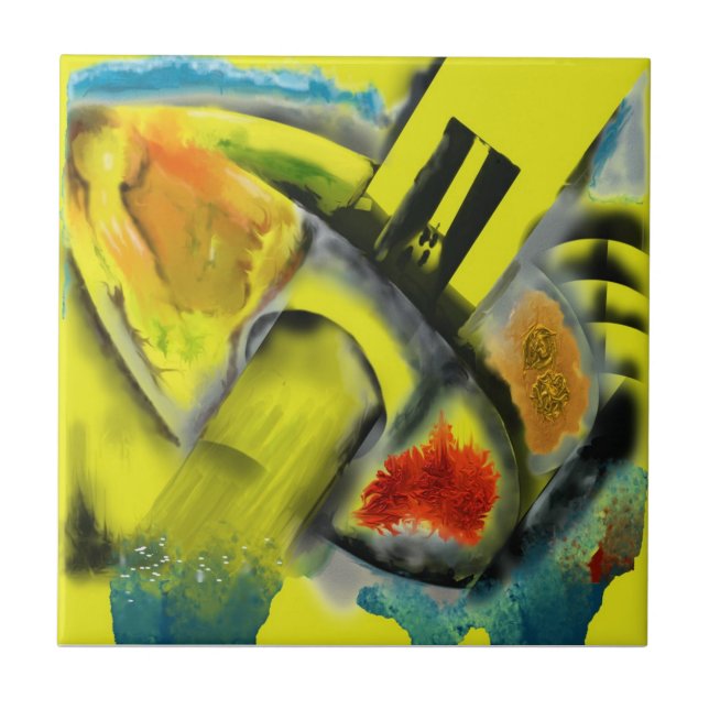 Tempest - Digital Abstract with Yellow Background Tile (Front)