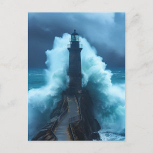Tempestuous Guardian - Lighthouse In Stormy Sea Postcard