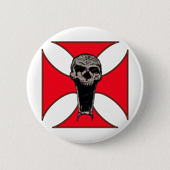 Templar cross skull 2 inch round button (Front)
