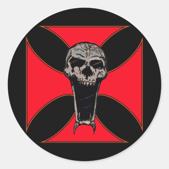 Templar cross skull classic round sticker (Front)