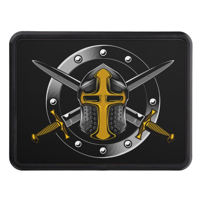 Templar Knight (Gold) with Crossed Swords Trailer Hitch Cover (Front)