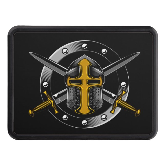 Templar Knight (Gold) with Crossed Swords   Trailer Hitch Cover (Front)