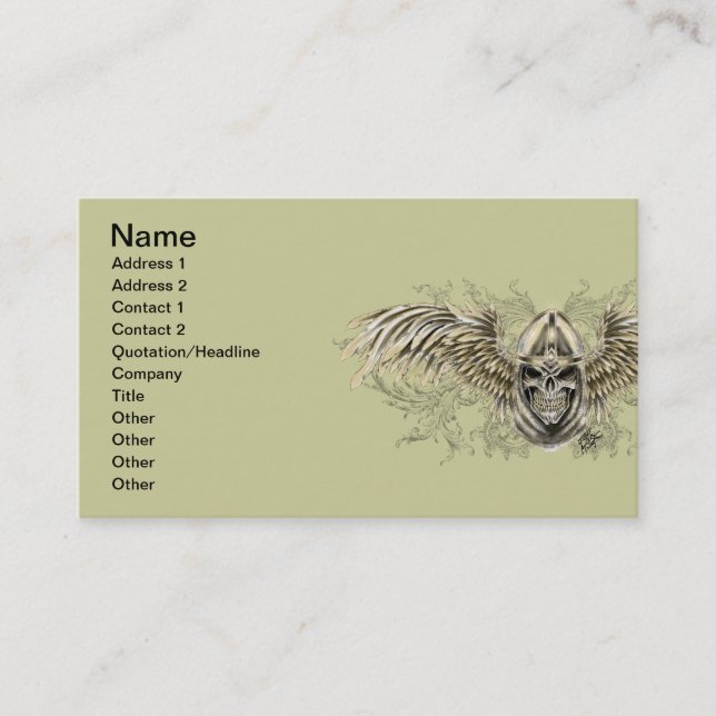 Templar Knight Gothic Medieval Skull with Wings Business Card (Front)