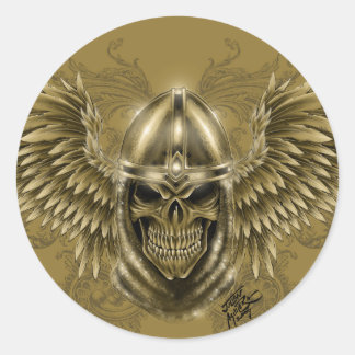 Templar Knight Gothic Medieval Skull with Wings Classic Round Sticker