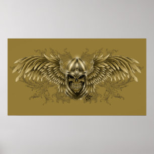 Templar Knight Gothic Medieval Skull with Wings Poster